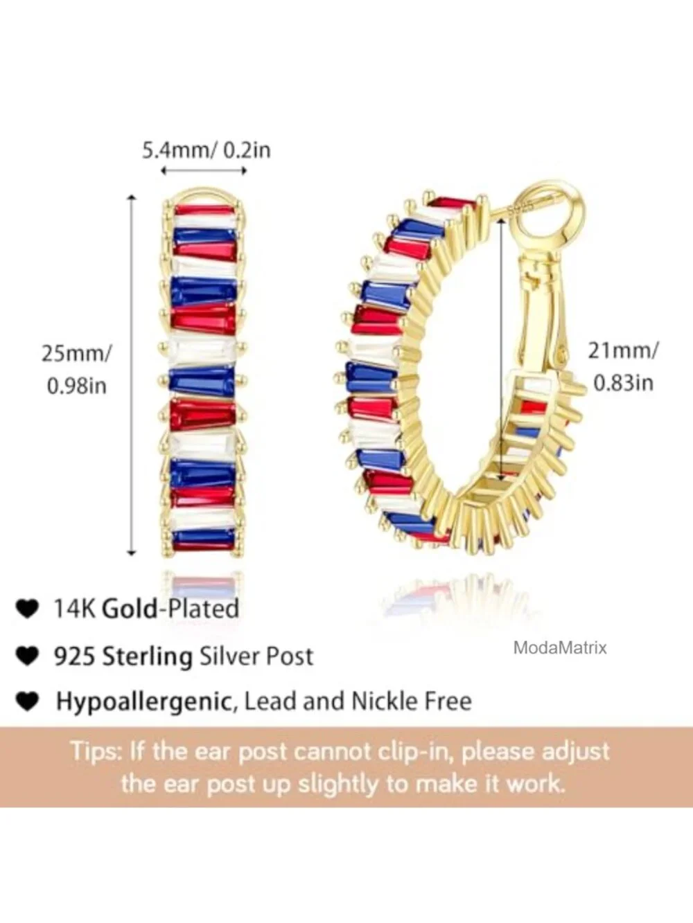 14K Gold Plated Chunky Hoop Earrings, Lightweight Hypoallergenic CZ Hoops